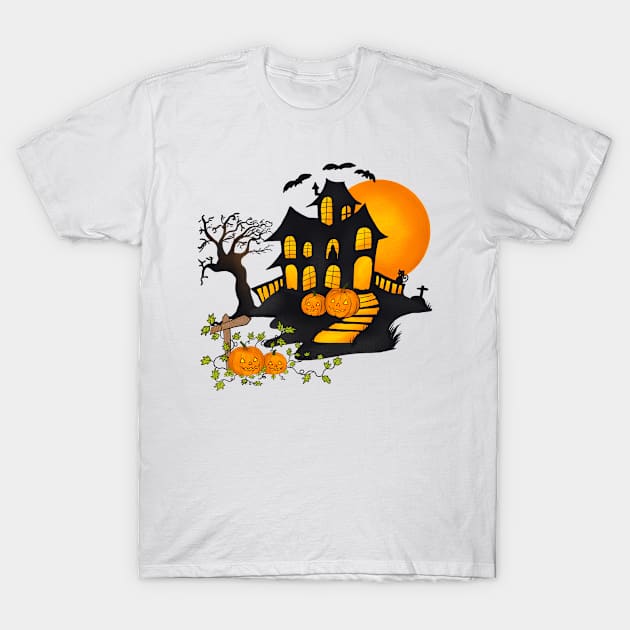 Halloween Pumpkins House T-Shirt by TeeZona